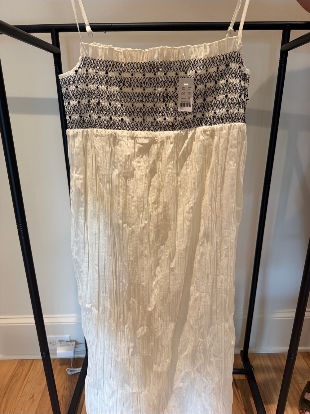 Cream Sleeveless Smocked Maxi Dress with Black Accent